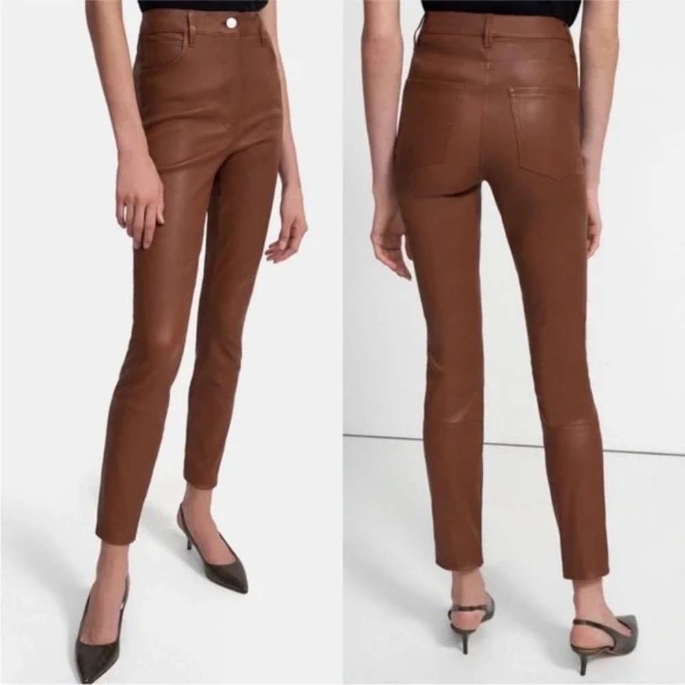 CAMBIO Ray Camel Brown 5 Pocket Faux-Leather Skinny Pants Women's 42 US Size 2